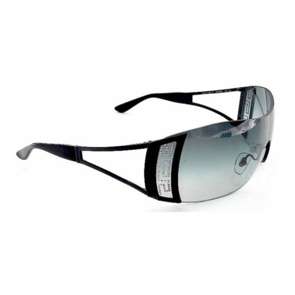 Versace 2058-B Black Rhinestone Cutout Shield Sunglasses - Picture 1 of 9